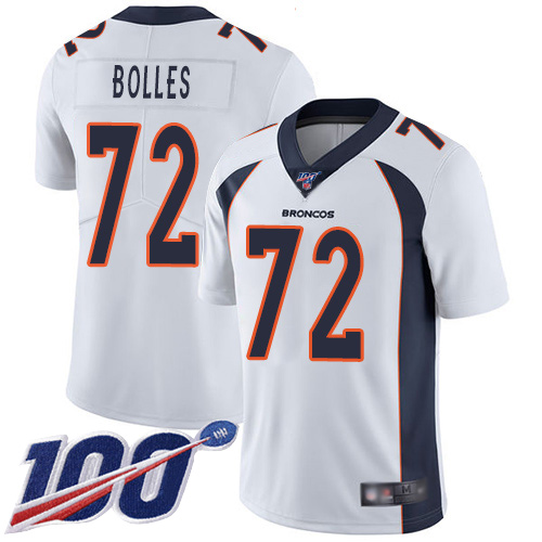 Men Denver Broncos #72 Garett Bolles White Vapor Untouchable Limited Player 100th Season Football NFL Jersey->denver broncos->NFL Jersey